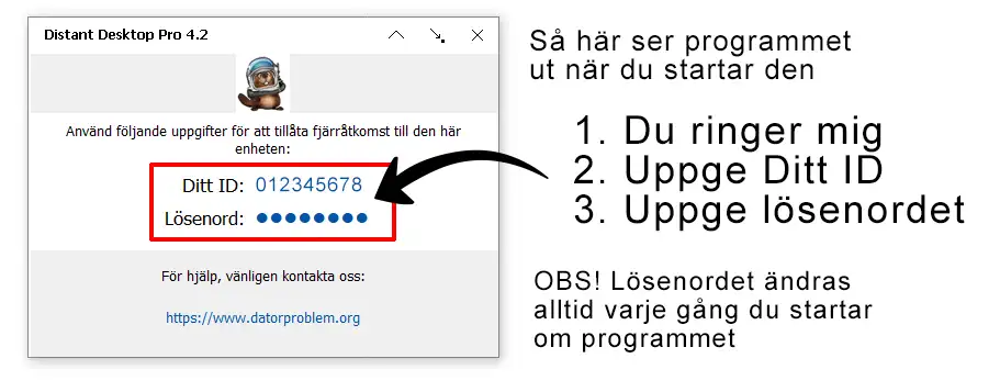 Fjärrhjälp & Fjärrsupport Distance Desktop program start