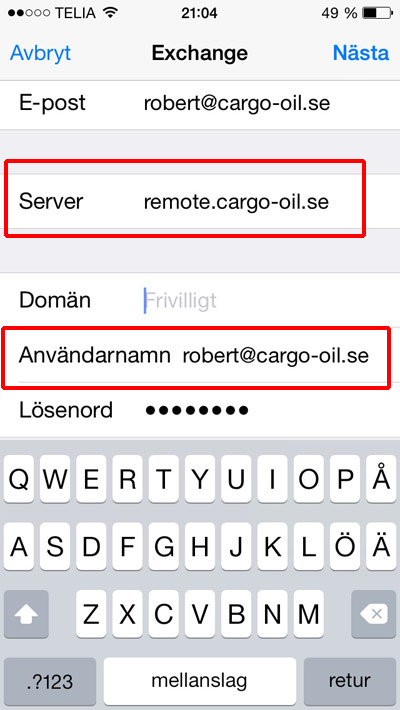 iphone inställningar epost exchange uppgifter del 2