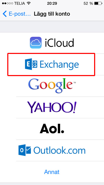 iphone inställningar epost exchange