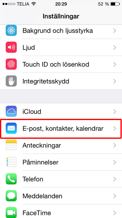 iphone inställningar epost