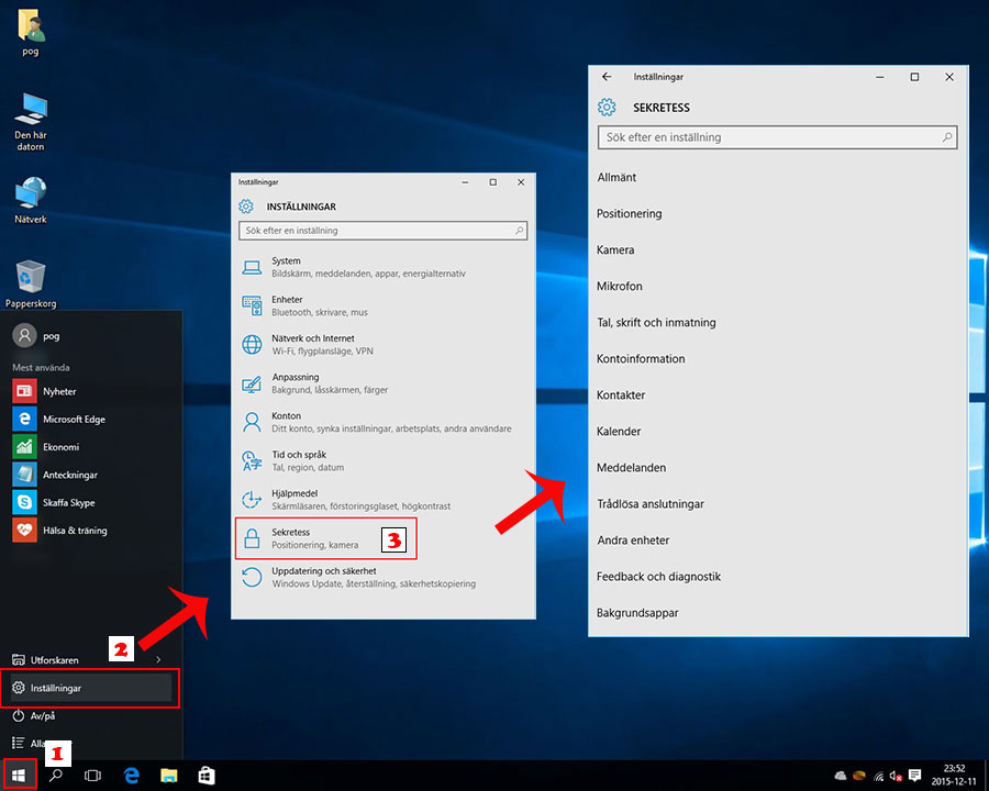 Windows 10 sekretess inställningar